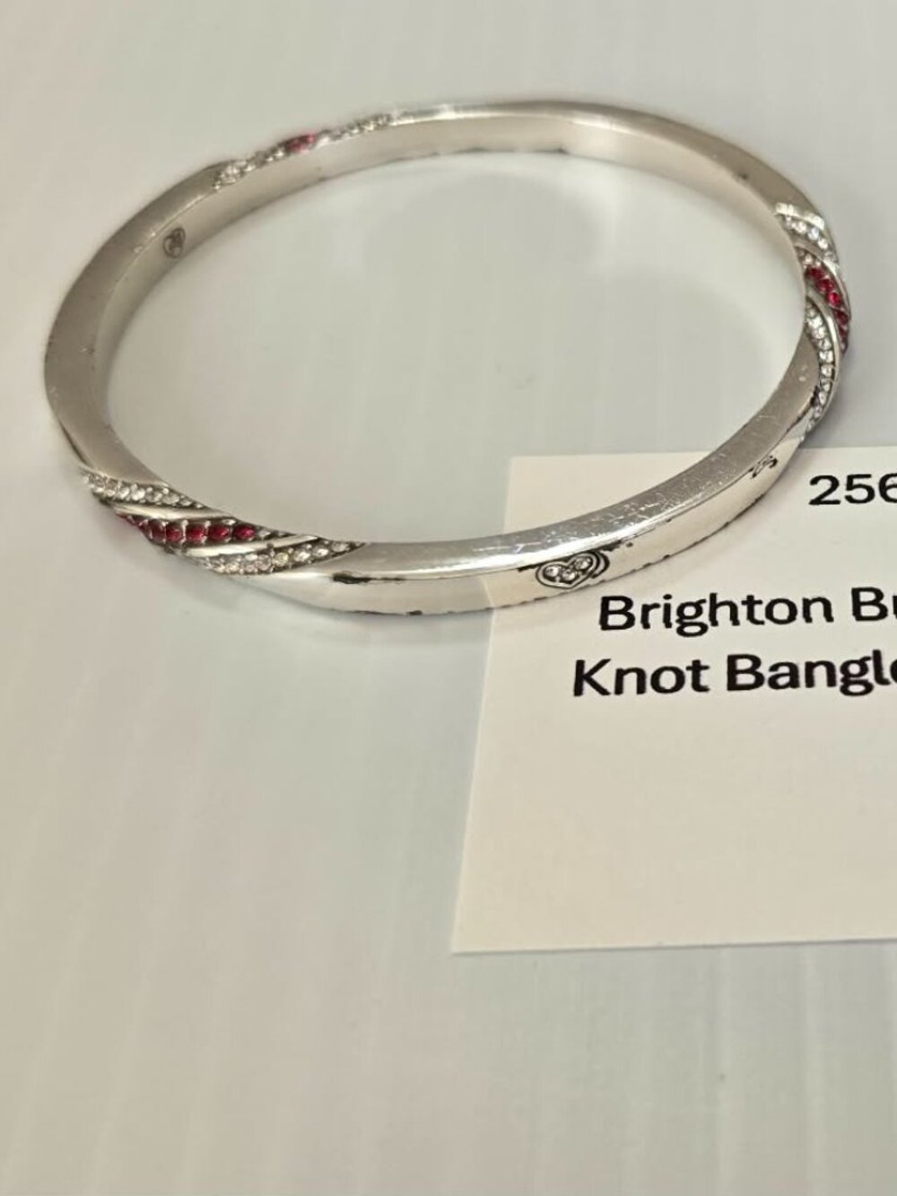 Brighton Vintage Retired Silver Thin Bangle - Eternity Knot w/ Red Crystals